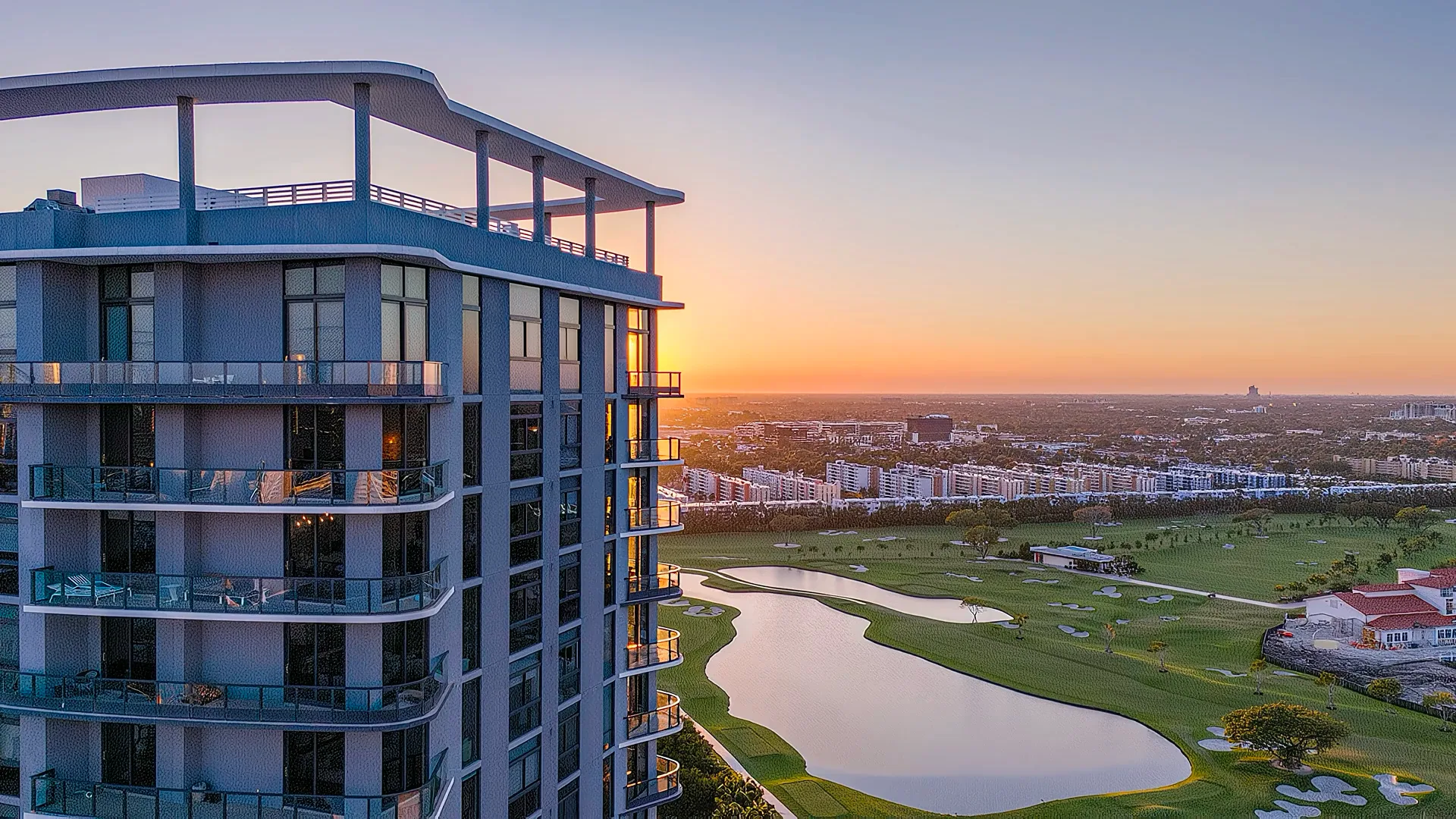 Mondrian Hallandale Beach overlooking Miami at sunset